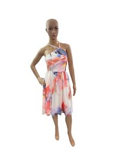 White House Black Market Size 0 Chiffon Watercolor Floral Tie Halter Dress