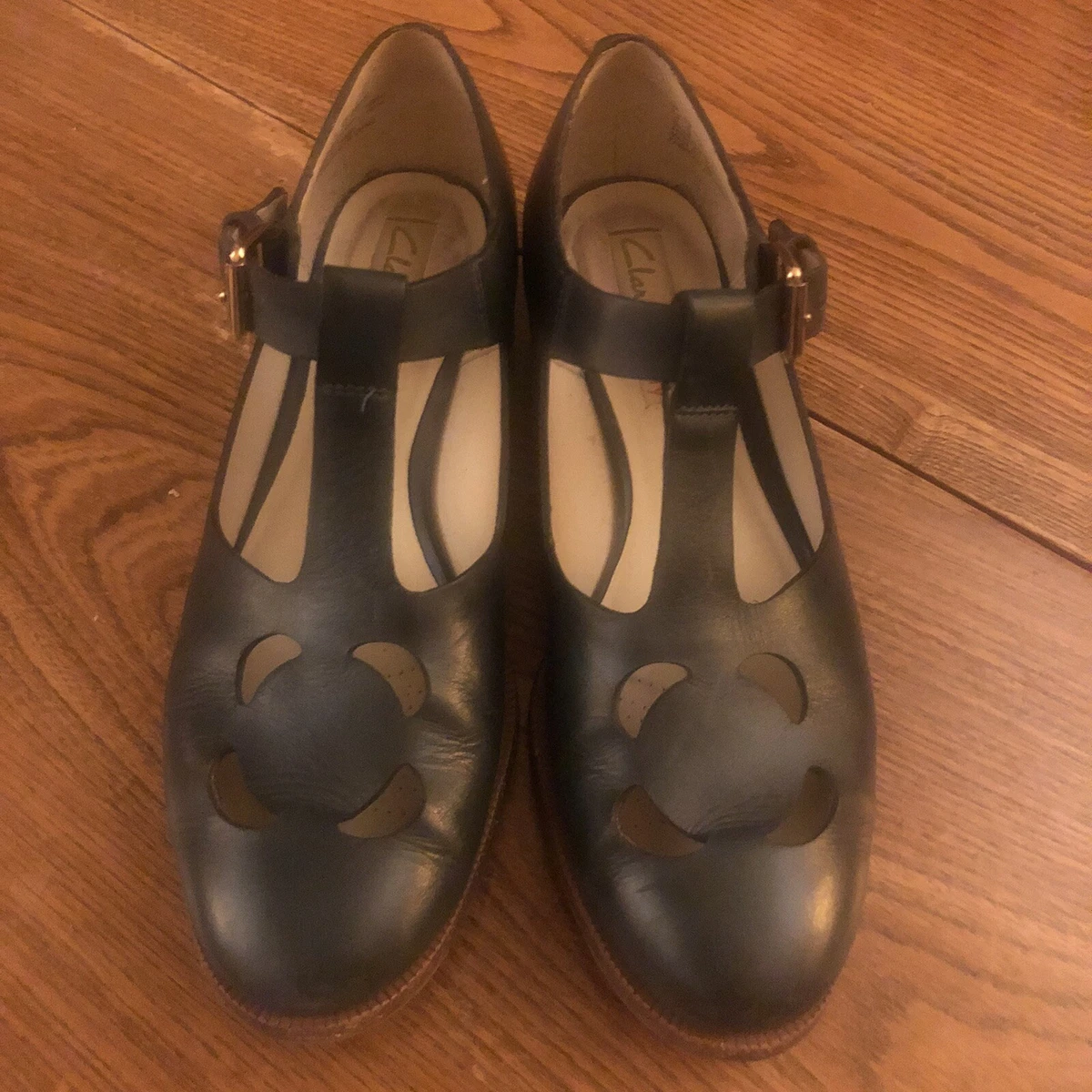 Orla Kiely Clarks Size 3.5 36 Green Leather Mary Jane T Bar Shoes Womens Ltd Ed