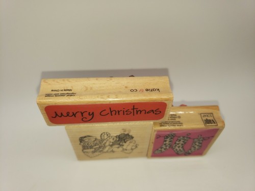 Set of 3 Merry Christmas Stocking Snowman Present Wood Rubber Stamp - Picture 12 of 12