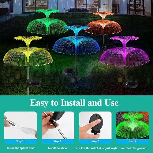 Solar Garden Path Light Waterproof 7 Color Changing Outdoor Jellyfish Stake Lamp - Picture 6 of 17