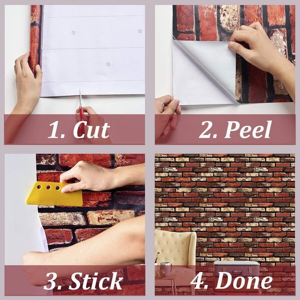 Brick Wallpaper Red Brick Peel and Stick Wallpaper Self-Adhesive ...