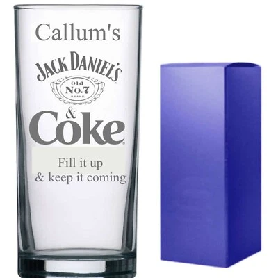 Personalised Engraved Hi ball mixer spirit ANY ALCOHOLIC DRINK AND DIET COKE
