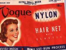 Vogue Nylon Hairnet 1952 Invisi-Mesh 1950's Vintage Ephemera w/ Net