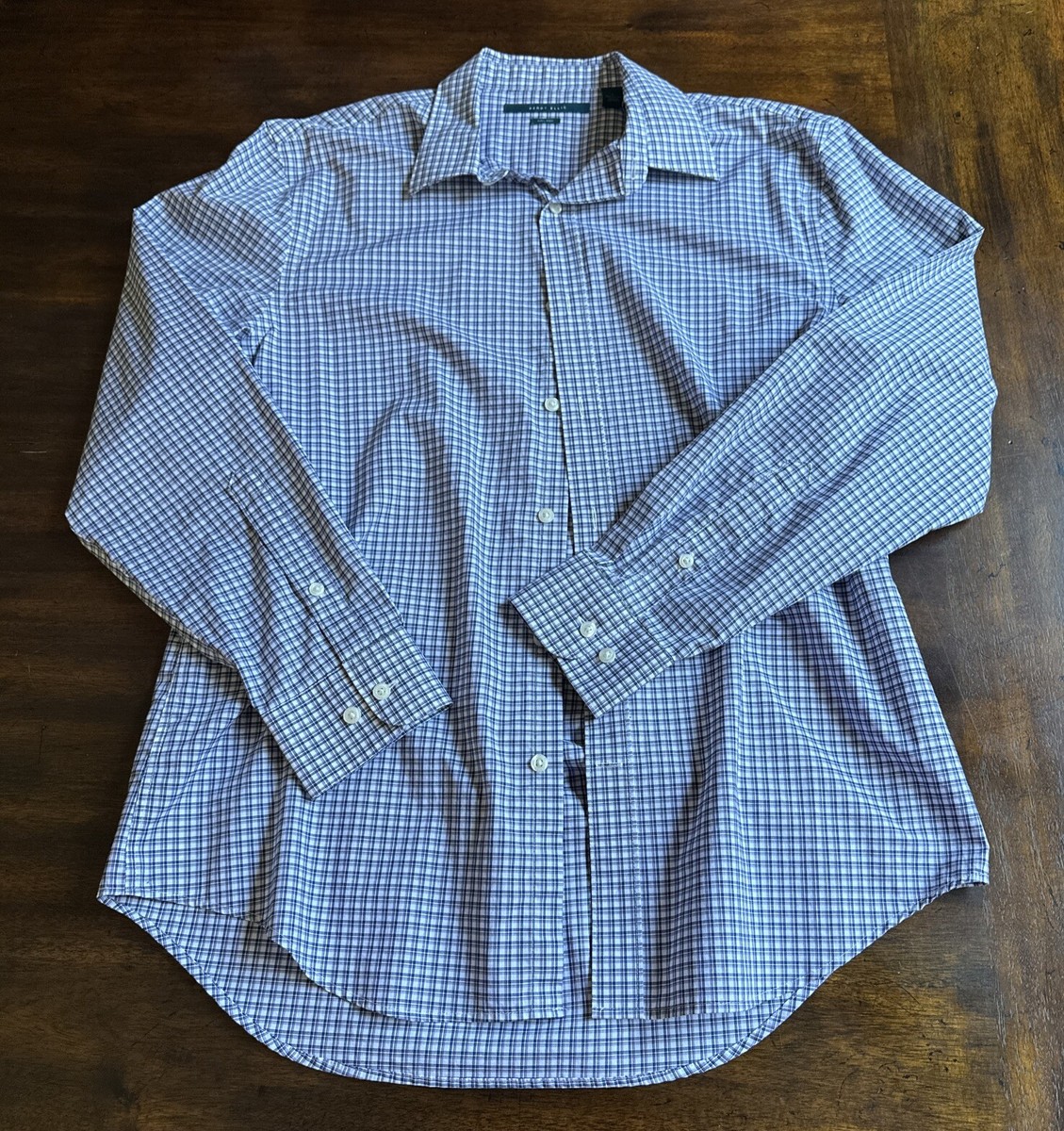 perry ellis non iron dress shirt Perry Ellis Dress Shirt Non-Iron Plaid Button Down Mens Size M Blue 100%  Cotton
