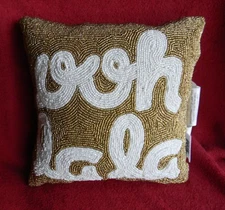 NEW "OOH LALA" GOLD BEADED Throw Pillow Sofa Bed Couch Decorative Modern Design 