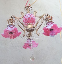 Fenton opalescent coin dot Dining Room Lamp Vintage brass Chandelier Cranberry