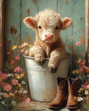 DIY Cute Cow Paint by Numbers Kit for Adults Beginners,Simple Highland Cow