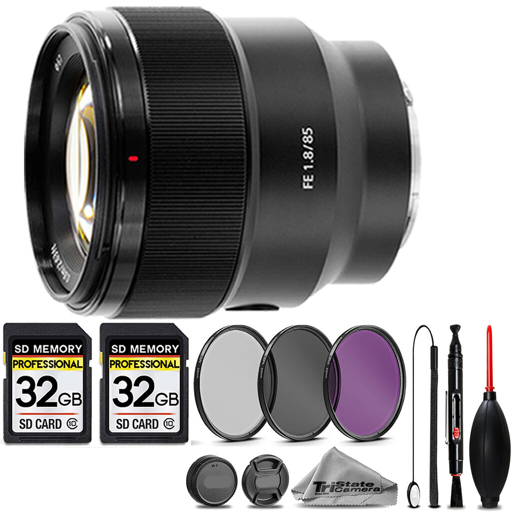 Sony FE 85mm f/1.8 Lens +3PC FILTER + 64GB STORAGE BUNDLE Sony FE 85mm f/1.8 Lens +3PC FILTER + 64GB STORAGE BUNDLE