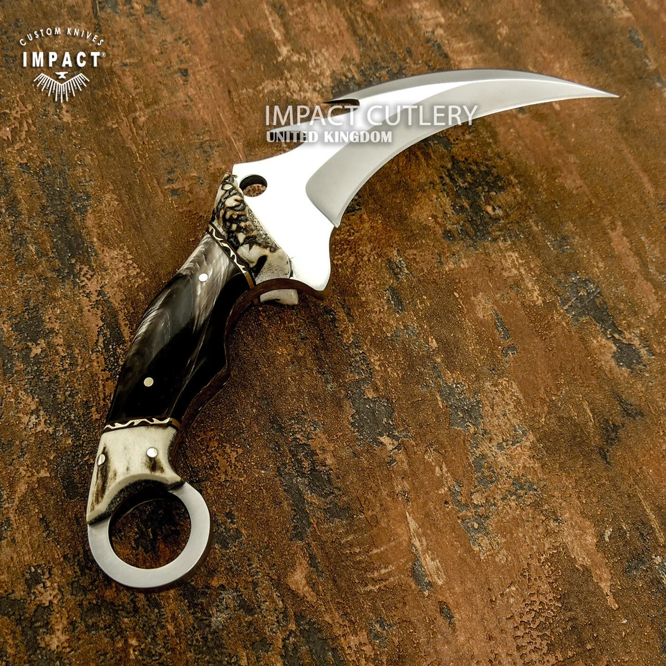 Impact Cutlery Custom Handmade Full Tang Karambit Knife Crown Antler | D2 Talon - Image 3 of 4