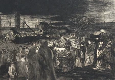 Antique impressionist figures landscape print 