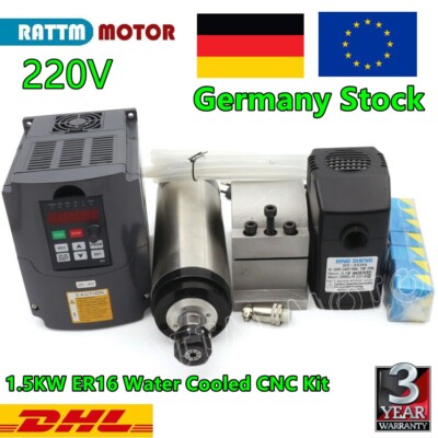 『DE』1.5KW CNC Spindle Motor Kit Water cooled ER16 80MM 24000rpm& HY Inverter VFD