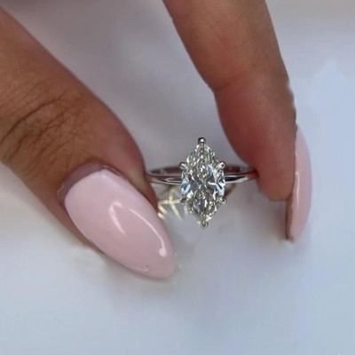 Platinum 2.30 Ct Diamond Wedding Ring Solid 950 IGI GIA Lab Created Marquise Cut