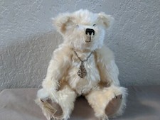 DEAN'S RAG BOOK BEAR, WHITE WITH NECKLACE LE 13"