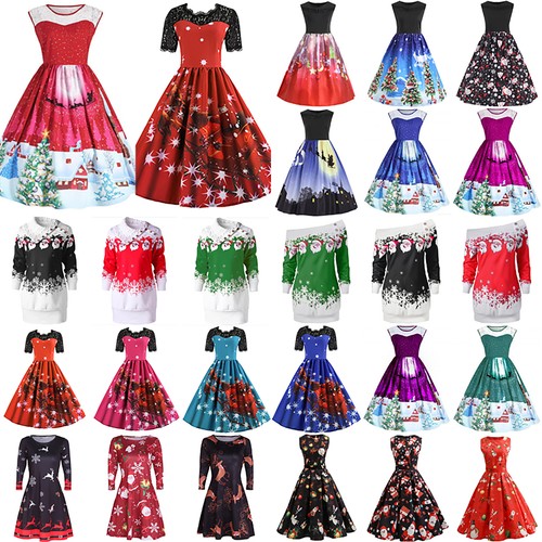 Damen Weihnachtskleid Vintage Rockabilly Party Cocktailkleid Skater  Weihnachten | eBay