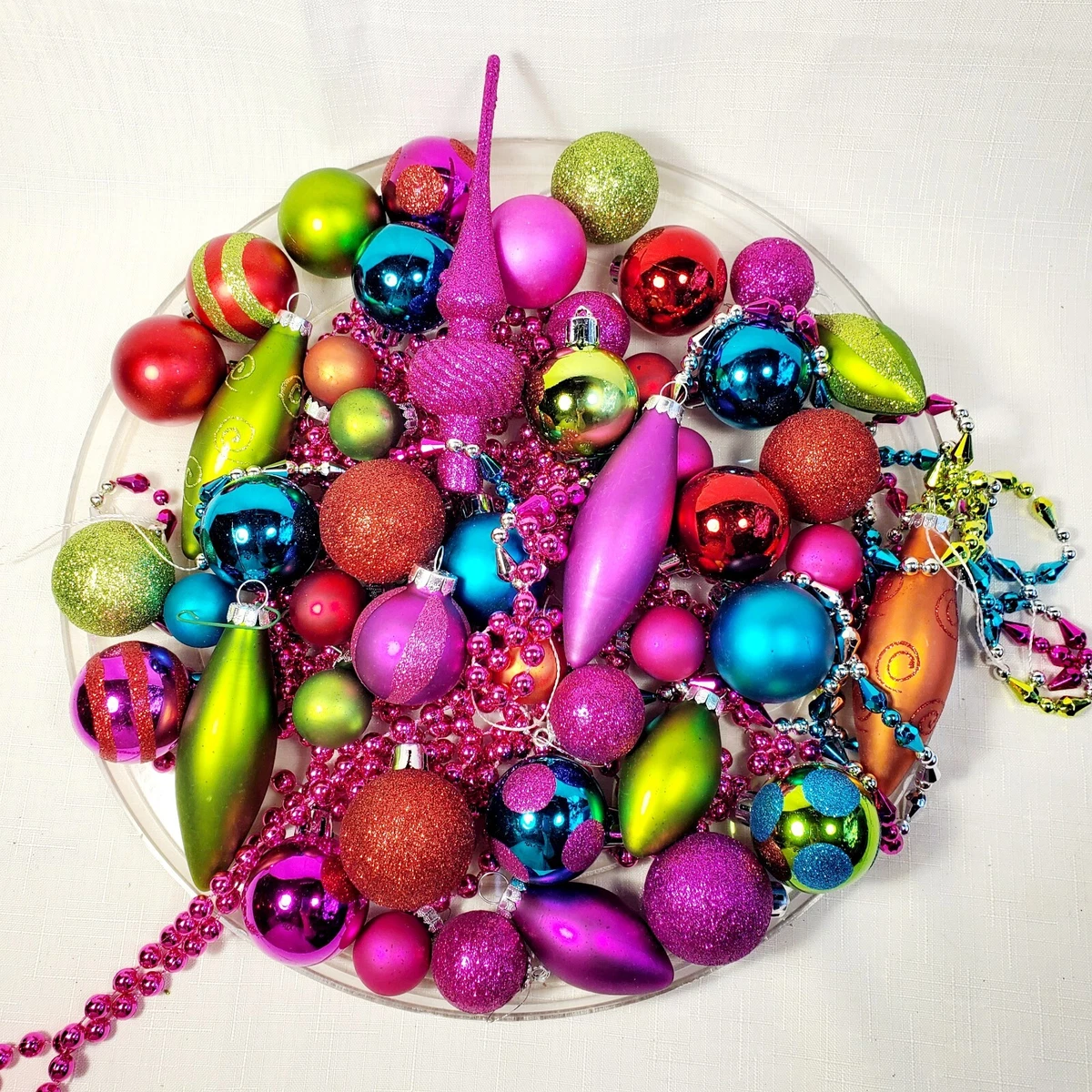 Jewel Tone Christmas Tree Vase Filler Beaded Garland Ornaments 46 pieces