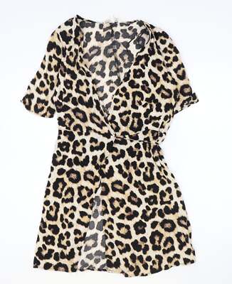 H&M Womens Brown Animal Viscose Blend Wrap Dress Size XS V-Neck