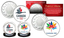 CANADA 150 ANNIVERSARY RCM Royal Canadian Mint Color Medallions 2-Coin Set