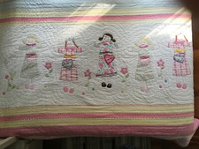POTTERY BARN KIDS FLOWERS, GIRLS COTTON EMBROIDERED QUILT  2 SHAMS QUEEN SIZE