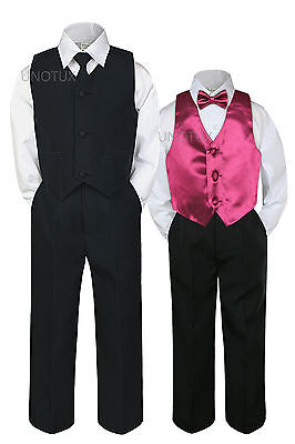 6pc Black vest set by Color Satin Vest Bow Tie for Boy Baby Toddler Kid  Formal