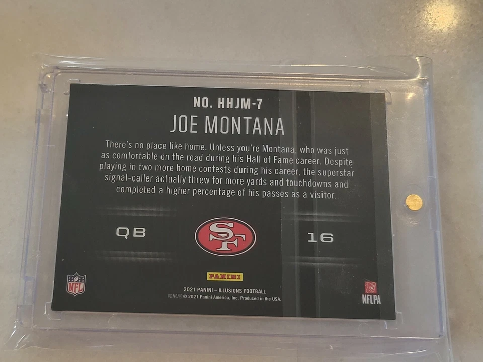 Joe Montana 2021 Illusions HoloHeroes ultra raro #HHJM-7 SSP estuche Hit 49'ers Foto 4 de 4