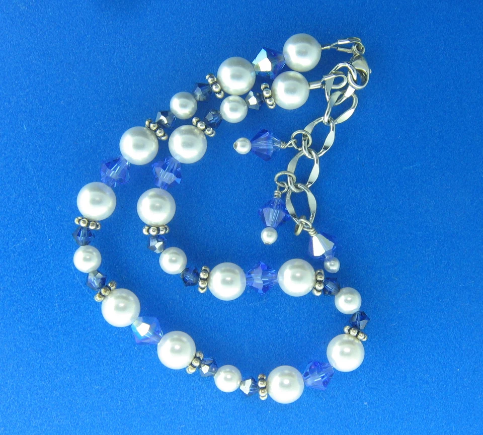 纯银脚链珍珠水晶 9.5 - 10.75 — 第 2/2 张图片