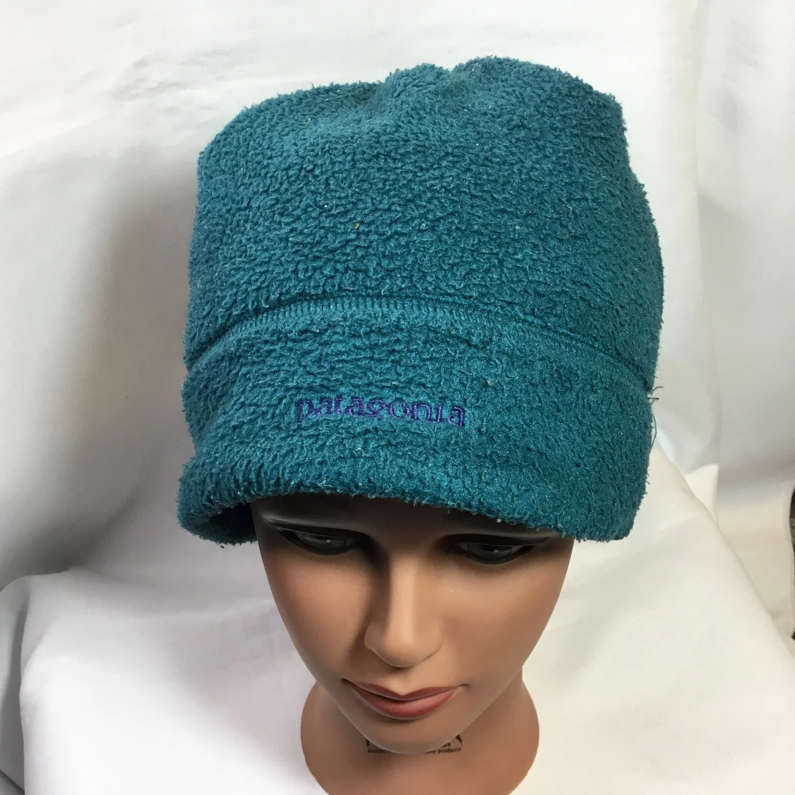 Vintage PATAGONIA Fleece Beanie 80s 90s Two Tone Teal/Purple Made In USA Large