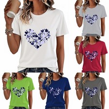 Women 100 Cotton Crew Neck Tee Basic Short Sleeve T-Shirt Top USA SELLER 19