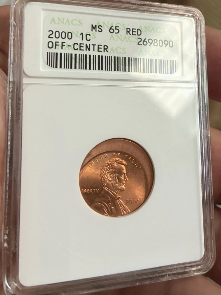 2000 Lincoln Cent OFF CENTER, Mint ERROR ANACS MS65 Red”Great Eye Appeal” - Image 3 of 4