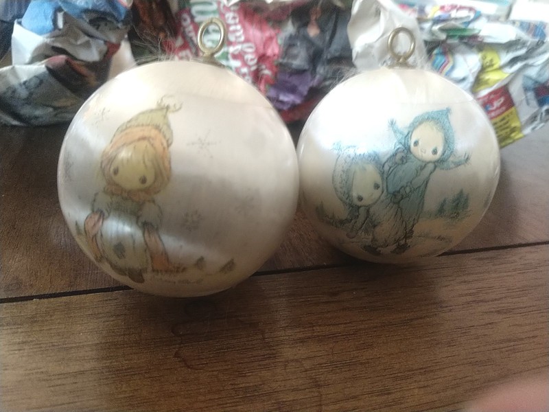 Lot Of 2 Vintage Precious Moments Satin Christmas Ornaments Betsey Clark 1975 