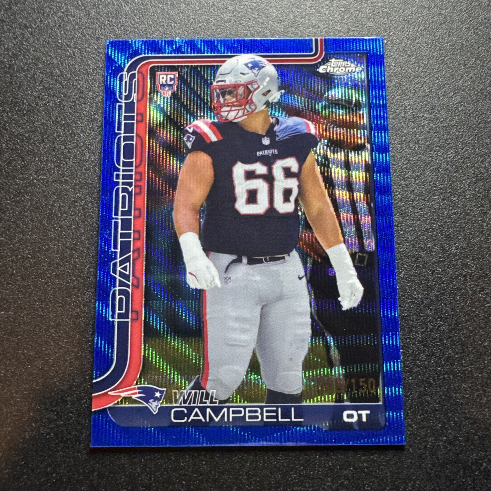 2025 Topps Chrome Will Campbell #379 Blue Wave Refractor RC /150 PATRIOTS
