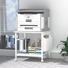 23.6" Square Printer Stand with Storage Shelf and Lockable Wheels, White