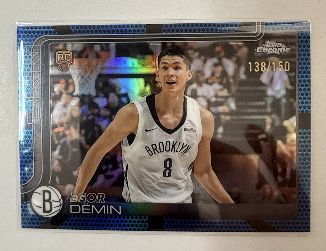 Topps 2025-26 Chrome Blue Refractor Rookie Egor Demin Brooklyn Nets #258 138/150