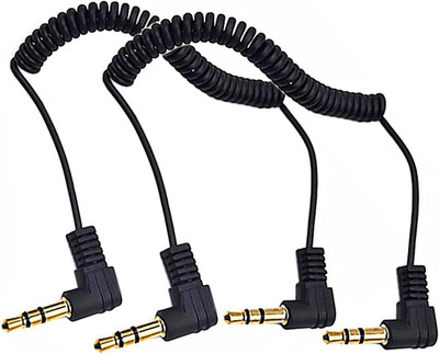 30Cm 3.5Mm TRS Audio Coiled Cable, 90 Degree Angle to 90 Degree Angle 1/8''