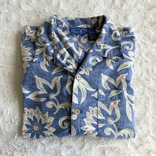 Vintage Ocean Pacific OP Hawaiian Shirt Mens Large Blue Camp Floral Reverse Surf