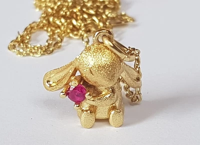 Dekorative süße Kette Hase versilbert und hartvergoldet mit Glasstein 50 cm - Bild 1 von 4