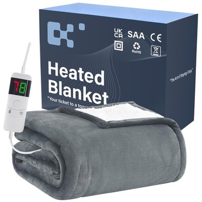 BOMOVA Elektrische Heizdecke Einzelüberwurf (130x160cm, grau) - Flanell Fleece