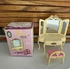 Vintage Dollhouse Furniture 1964 Marx Little Hostess Vanity and Bench With Box