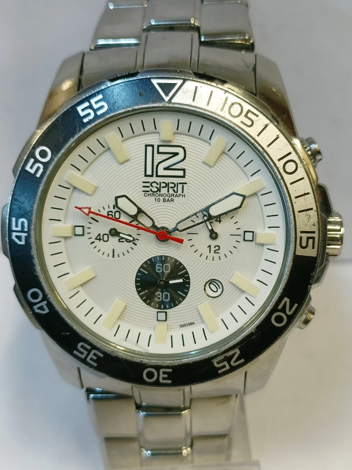 ESPRIT CHRONOGRAPH QUARTZ WHITE DIAL 102511 MEN'S FULL WORKING CONDITION - Image 3 of 4