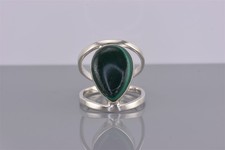 Sterling Silver Teardrop Green Pear Malachite Tapered Split Band Ring 925 Sz: 8