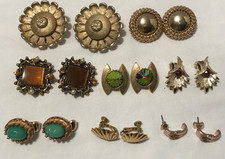 Vintage Lot of 8 Pair Gold Tone Statement Earrings Stud Clip On Screw Back