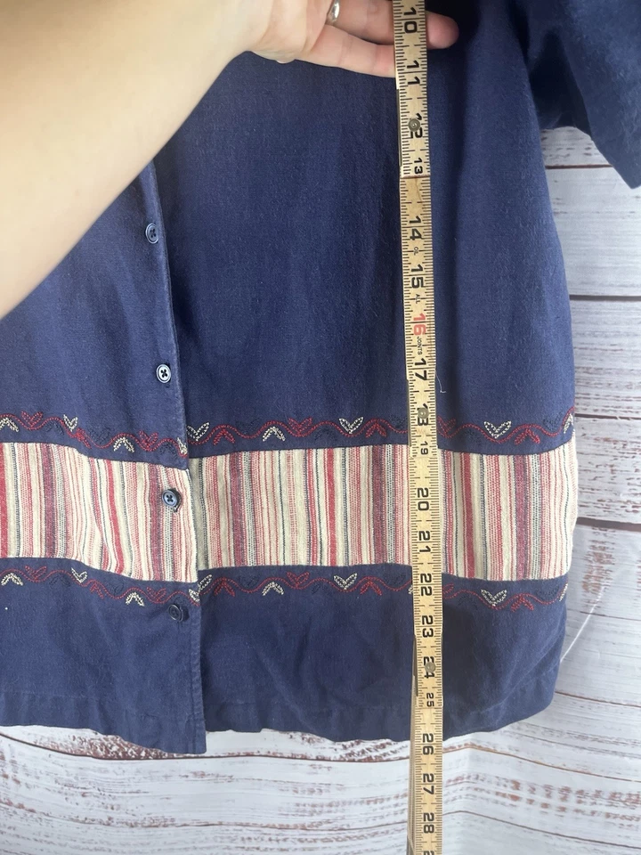 Camisa Bechamel Abotonada Mujer Grande Azul Manga Corta Lino Mezcla Algodón” Foto 4 de 4