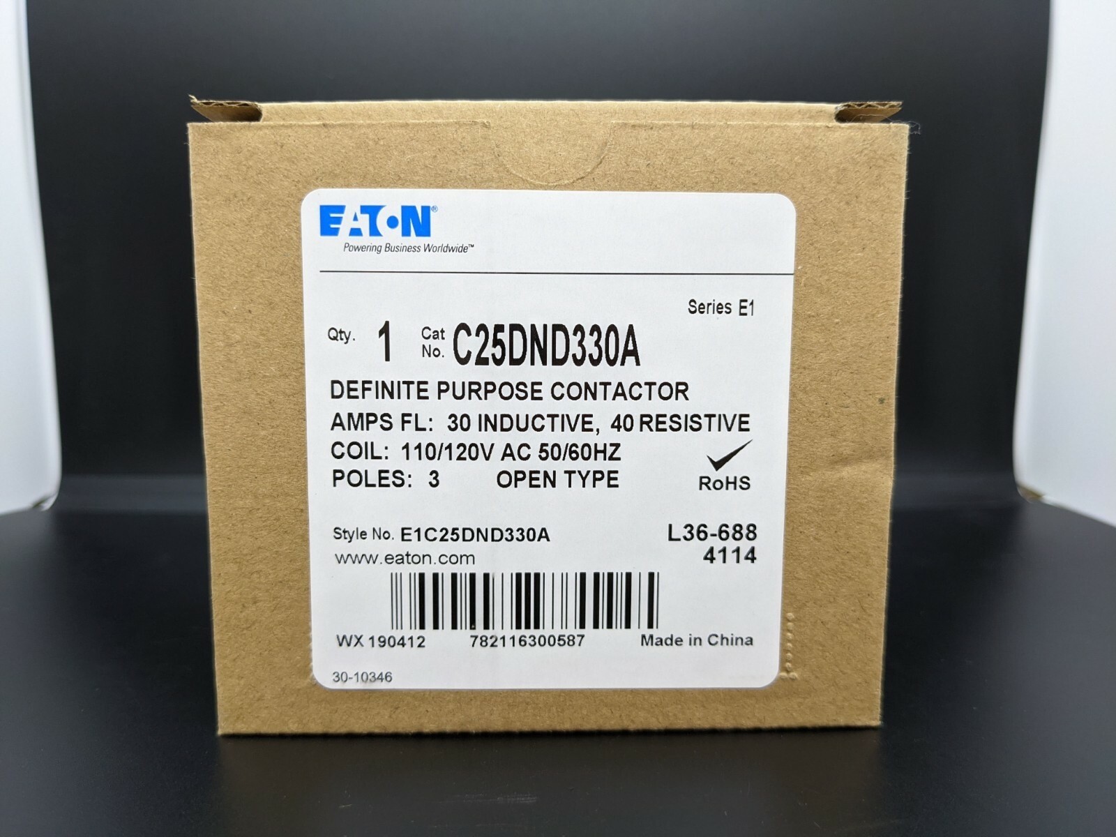 C25DND330A (EATON/CH) 120VAC 3 Pole 30 AMP Definite Purpose Contactor