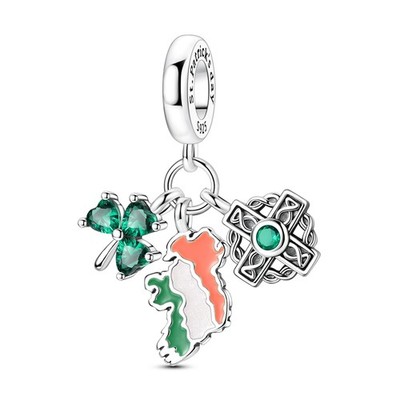 Original 925 Sterling Silber DIY Charm irische Karte Anhänger fit Frauen Armband
