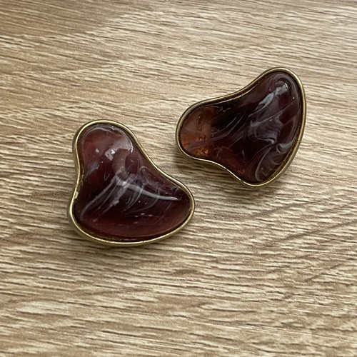 Vintage Ben-Amun Abstract Purple Lucite Clip On Earrings - Picture 3 of 11