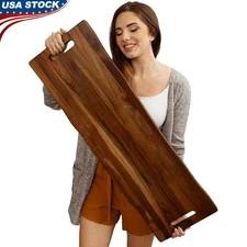 Rustic Acacia Wood Serving Board W/ Handles Cheese Snacks & Appetizers New