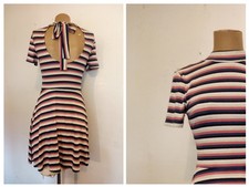 New Women’s Mock Neck Skater Dress size Medium Striped Short slv. 70`S Inspired