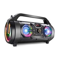 Bluetooth Speaker, 30W Portable Bluetooth Boombox with Subwoofer, FM Black Gold