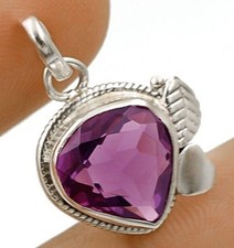 Leaf 3CT Natural Amethyst 925 Solid Sterling Silver Pendant Jewelry @10-8