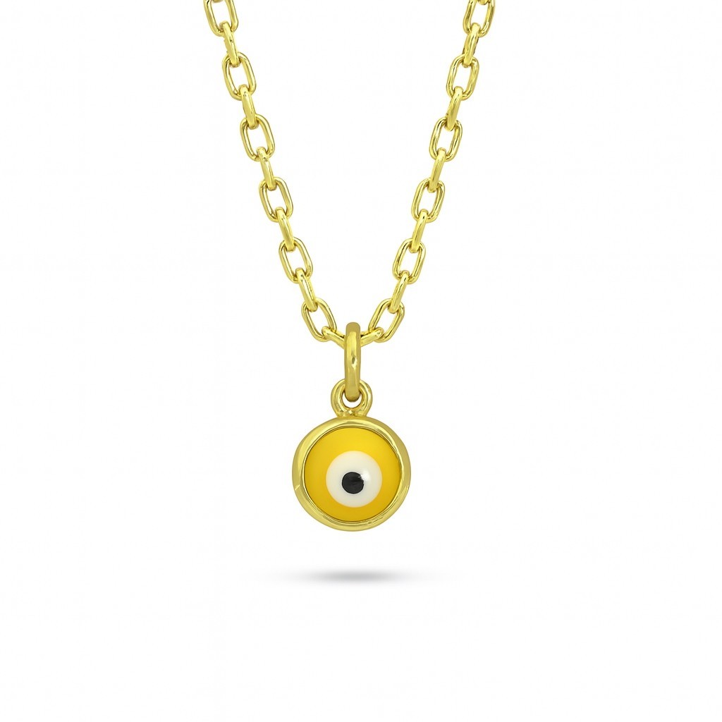 14k Gold Yellow Enamel Evil Eye Necklace Nazar Charm Pendant Good Luck Women Her