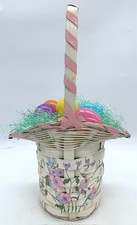 VINTAGE White Wicker Basket Handpainted Flower Girl Pink Accents